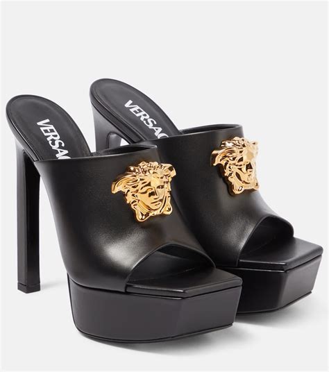 versace leather platform mules|Versace heel sandals women.